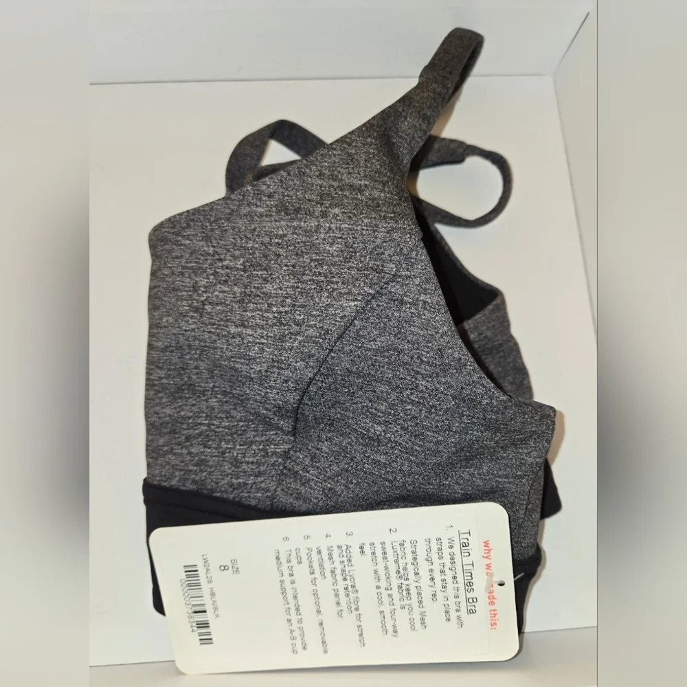 Lululemon Train Times Sports Bra in Dark Heathered Grey Black Size 8 NWT - Picture 2 of 8